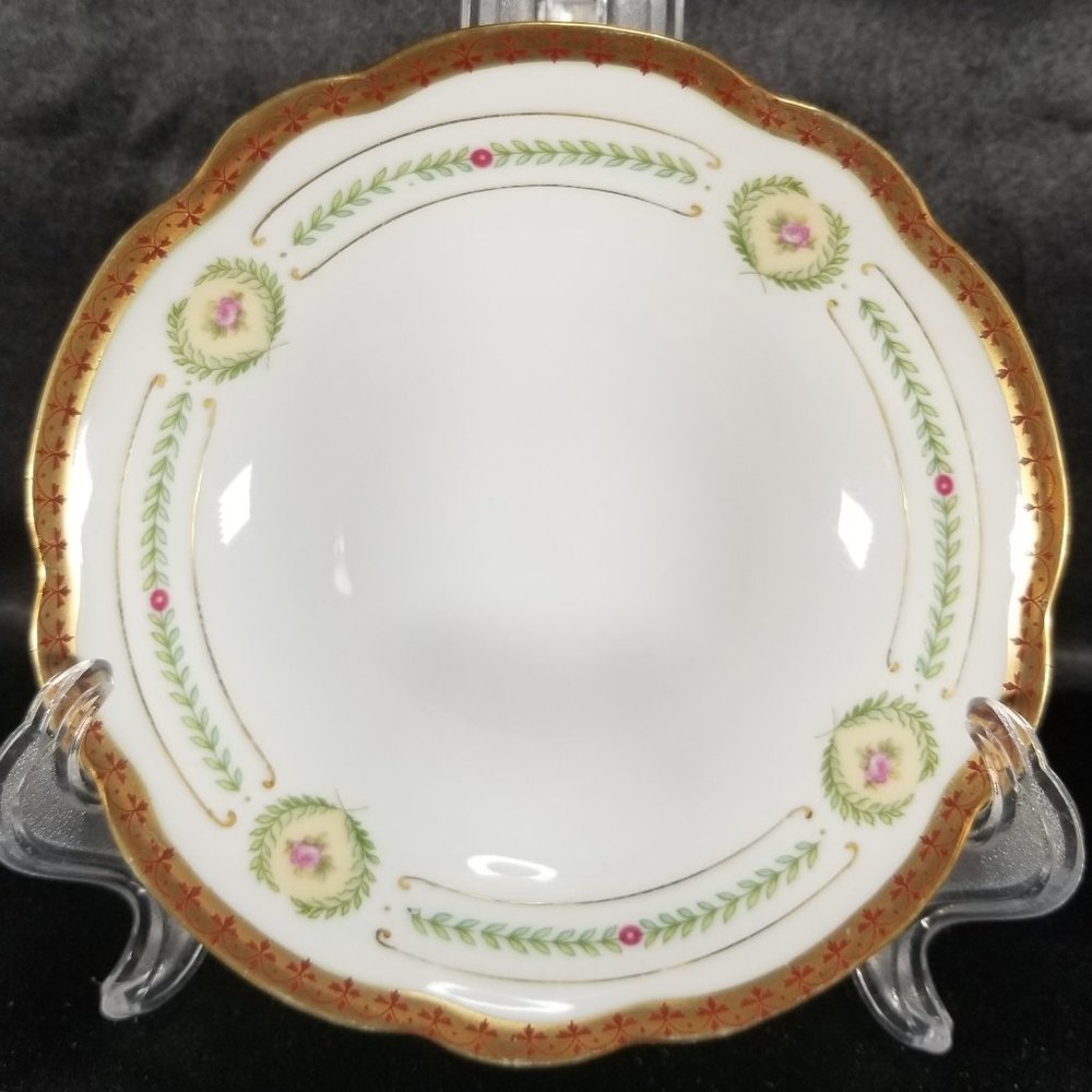 Antique Moritz Zdekauer Pink Rose Porcelain Dessert Bowl